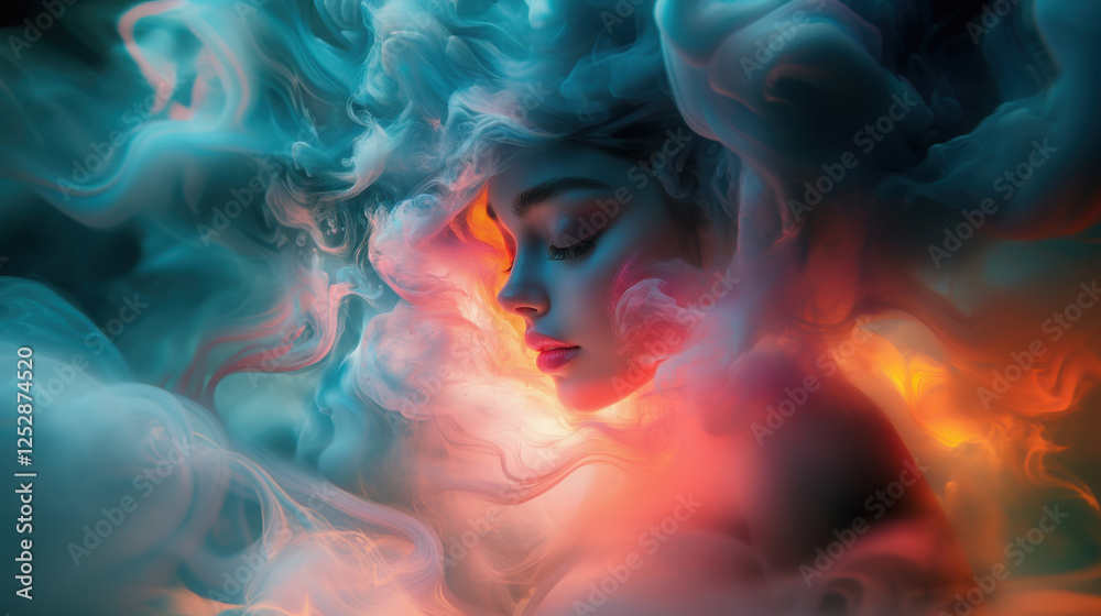 Close-up portrait of a woman with vibrant multicolored hair showcasing artistic expression and beauty against a blurred background Close-up portrait of a woman with vibrant multicolored hair showcasing artistic expression and beauty against a blurred background