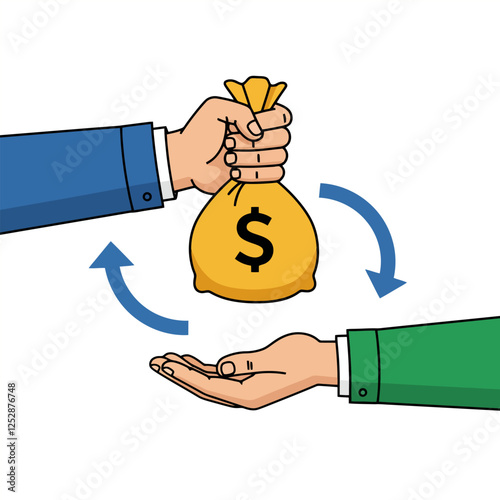 Money Transfer Illustration Handing Over a Bag of Money