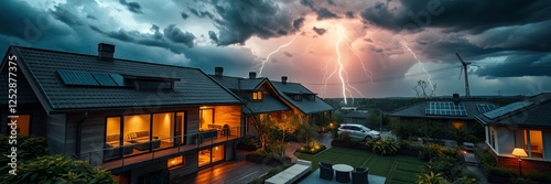 Dramatic Lightning Storm Over Modern Homes photo