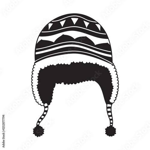 Winter hat with earflaps and decorative pattern