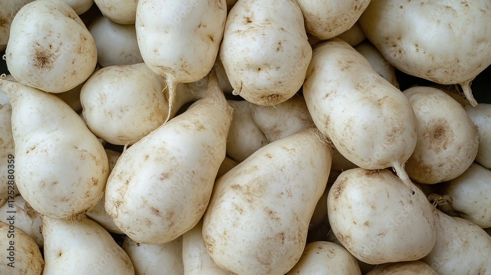 Pile of Cassava (Manioc) with Close-Up Detail. High-Resolution Background Image Wallpaper. Pile of Cassava (Manioc) with Close-Up Detail. High-Resolution Background Image Wallpaper.