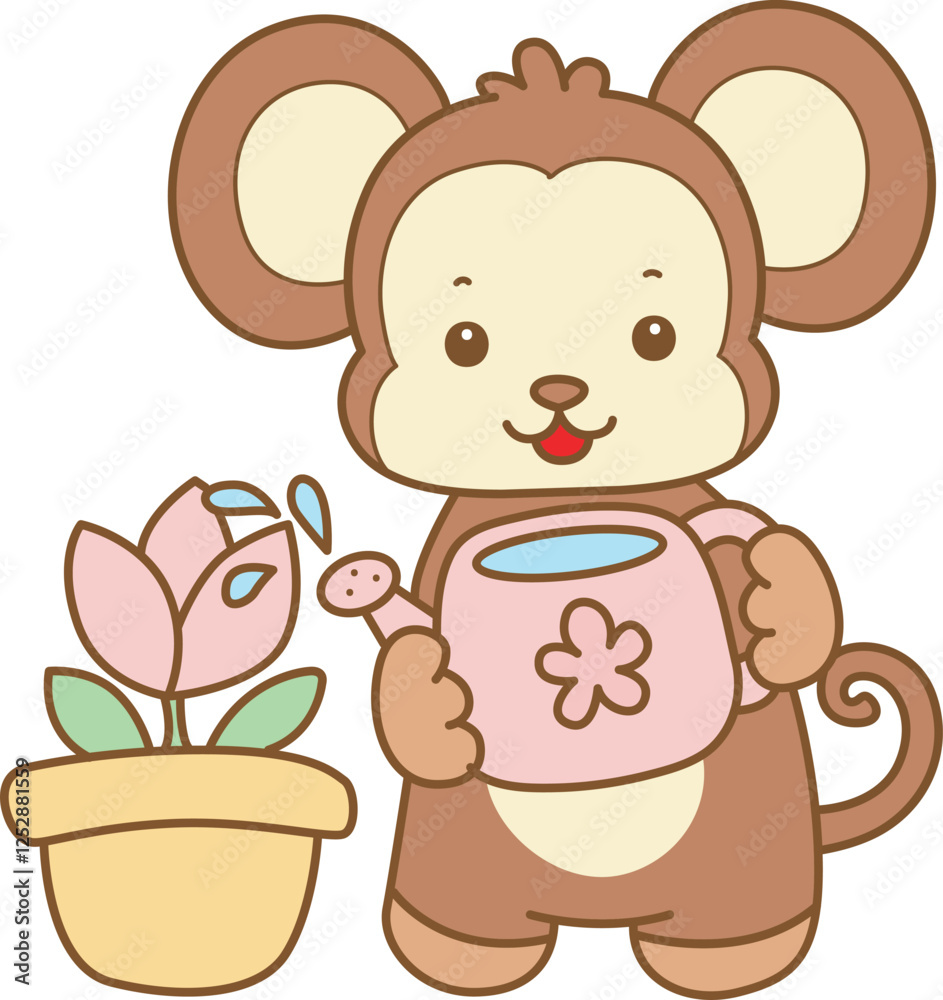Fototapeta premium Cute Monkey vector icon. Funny baby Monkey animal series stock illustration. life of fluffy Monkey designs.