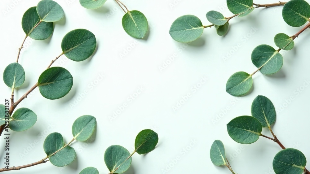 Obraz premium Eucalyptus Leaf Pattern - Fresh Green Branches on White