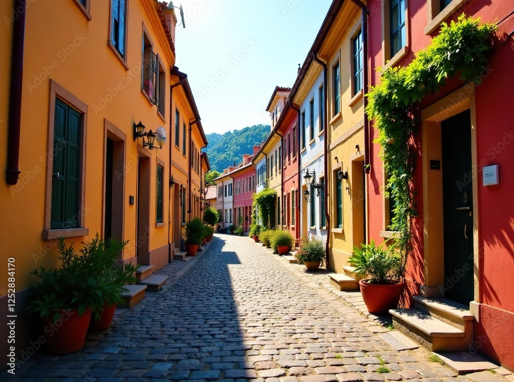 Cobblestone Street Houses - Sunlight & Color Cobblestone Street Houses - Sunlight & Color