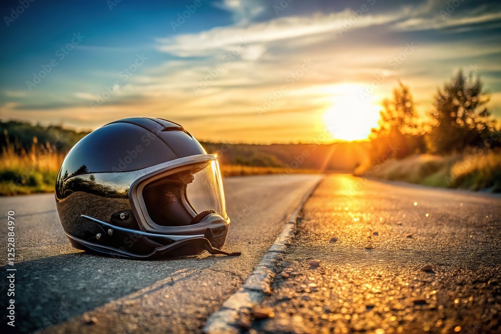 Fototapeta premium Broken helmet, dangerous on the road. Invest in safety.