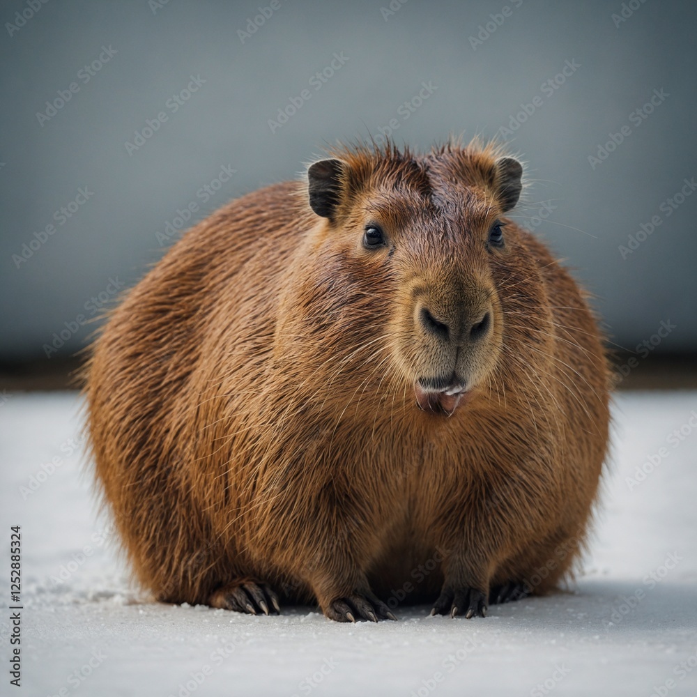 A capybara sitting calmly on a white surface. A capybara sitting calmly on a white surface.