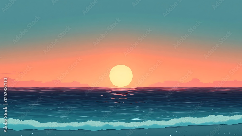 Serene Ocean Sunset Peaceful Coastal Scene Serene Ocean Sunset Peaceful Coastal Scene