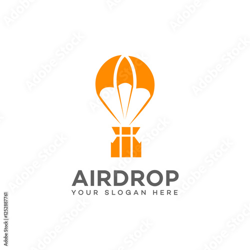 AirDrop Logo Design Orange Parachute, Package Delivery Service