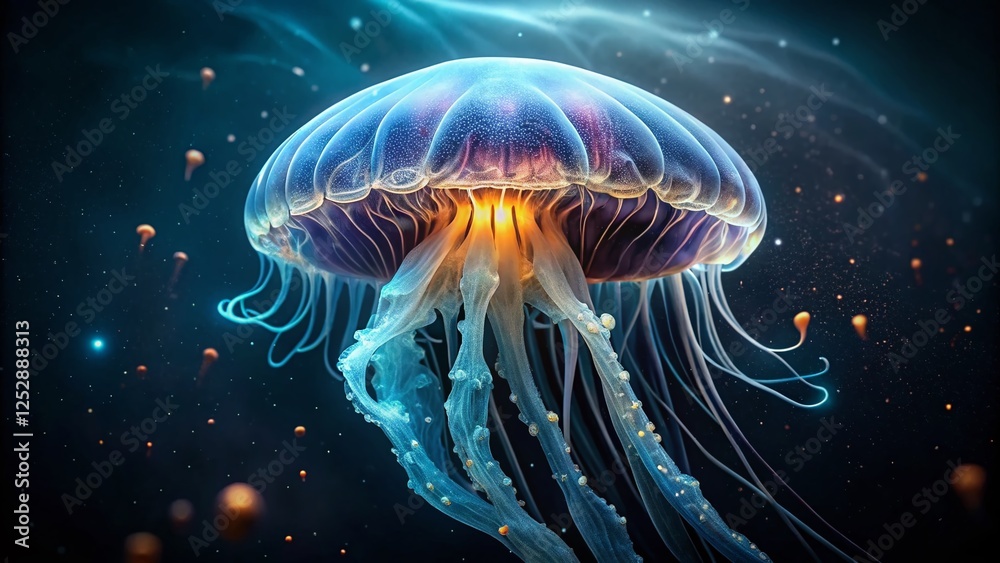 Bioluminescent Jellyfish: Glowing in the Deep Ocean Dark Bioluminescent Jellyfish: Glowing in the Deep Ocean Dark