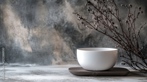 Minimalist white bowl on a dark textured surface
