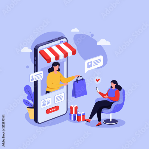 Online Shopping Experience Mobile Store Ecommerce Illustration