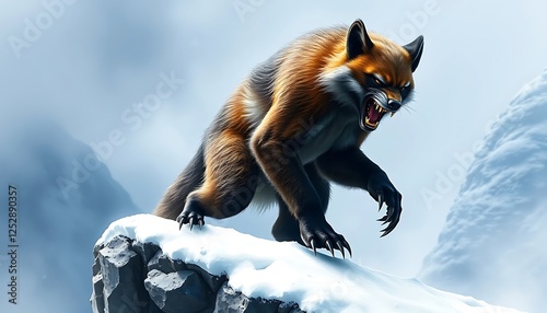 Wild Wolf Running Through The Snowy Mountains