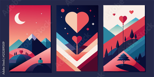 Creative collection of three happy inspirational posters for heart-themed designs