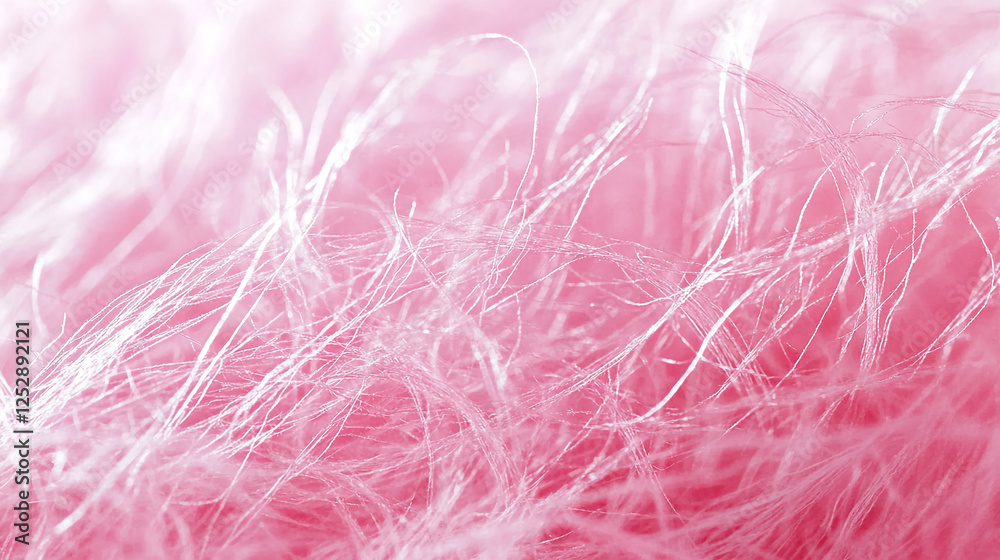 Fototapeta premium Close-up of soft pink fluffy texture, resembling delicate cotton candy fibers, conveying a sense of lightness, sweetness, and comfort, often associated with fun and joy.