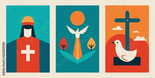 Christian iconography for easter celebrations - cross, dove, and resurrection