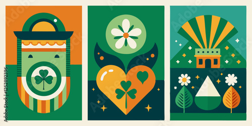 Saint patrick's day poster collection with abstract designs