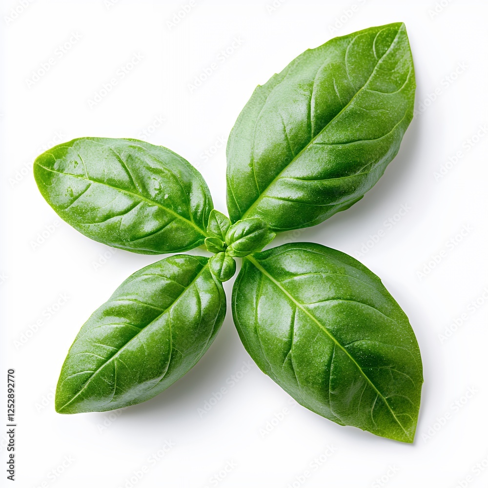 Fototapeta premium Fresh Basil Leaves On White Background