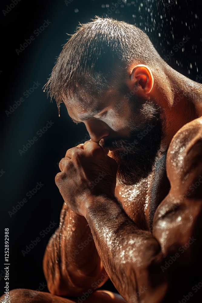 Man expressing sadness in a studio setting with clean background and dramatic lighting