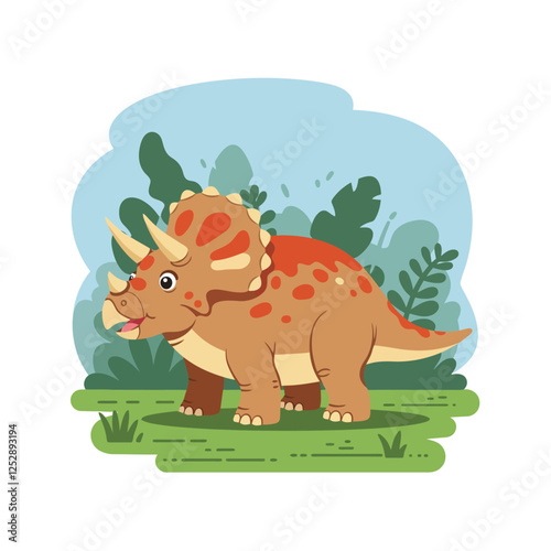 Cute Triceratops Dinosaur Cartoon Illustration