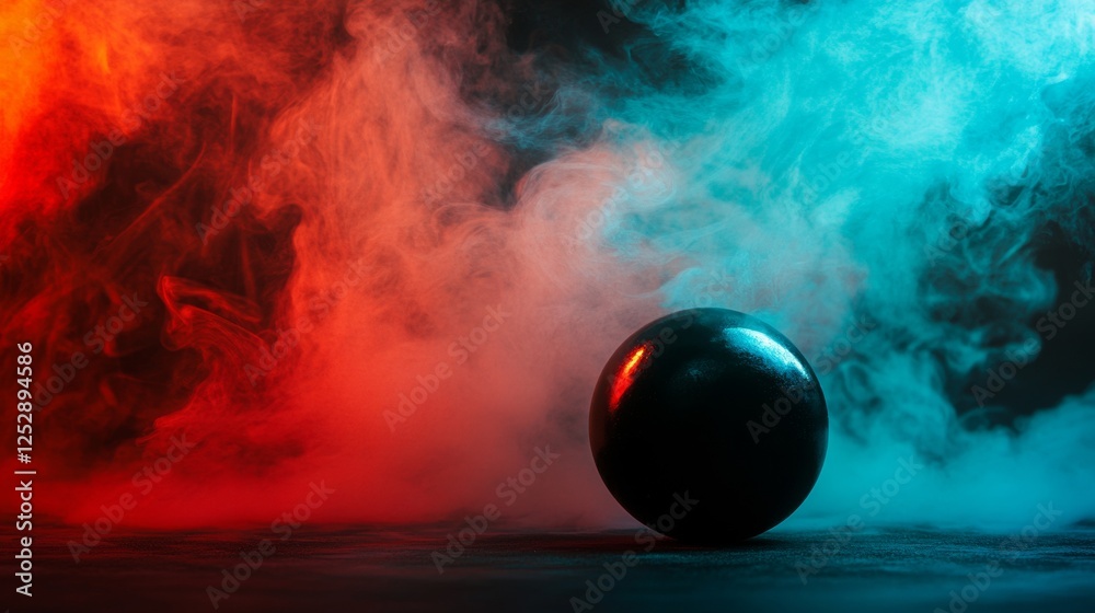 Fototapeta premium Abstract red and blue smoke with a black sphere