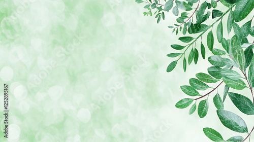 Frosted Green Leaves On Pastel Background