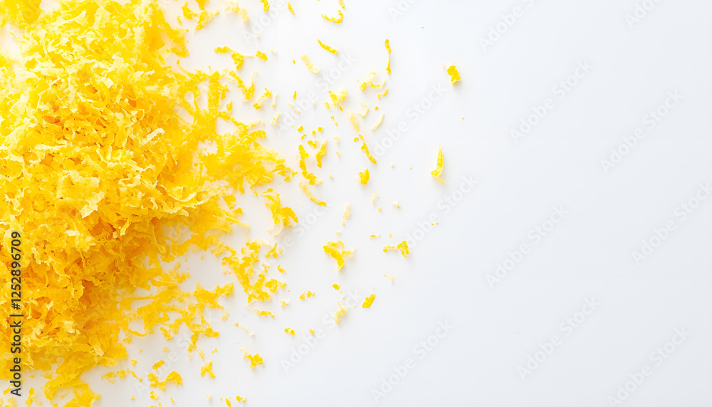 Fresh grated lemon zest on white background Fresh grated lemon zest on white background
