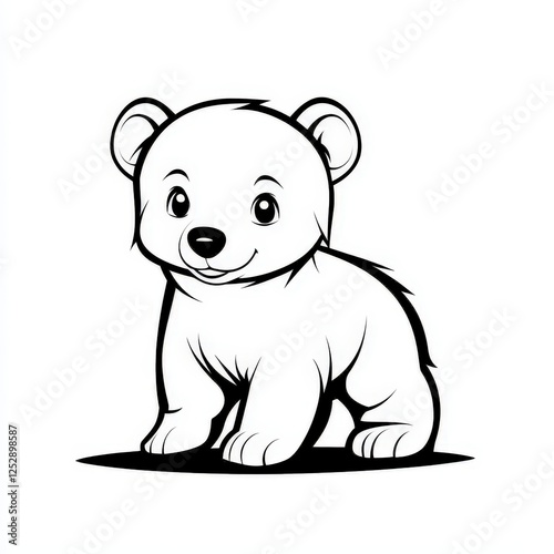 Black and white drawing of a bear and bear cub outlined against a white background