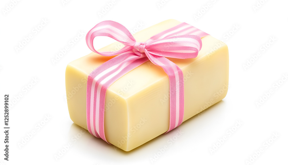 Obraz premium A piece of fresh processed cheese isolated on a white background