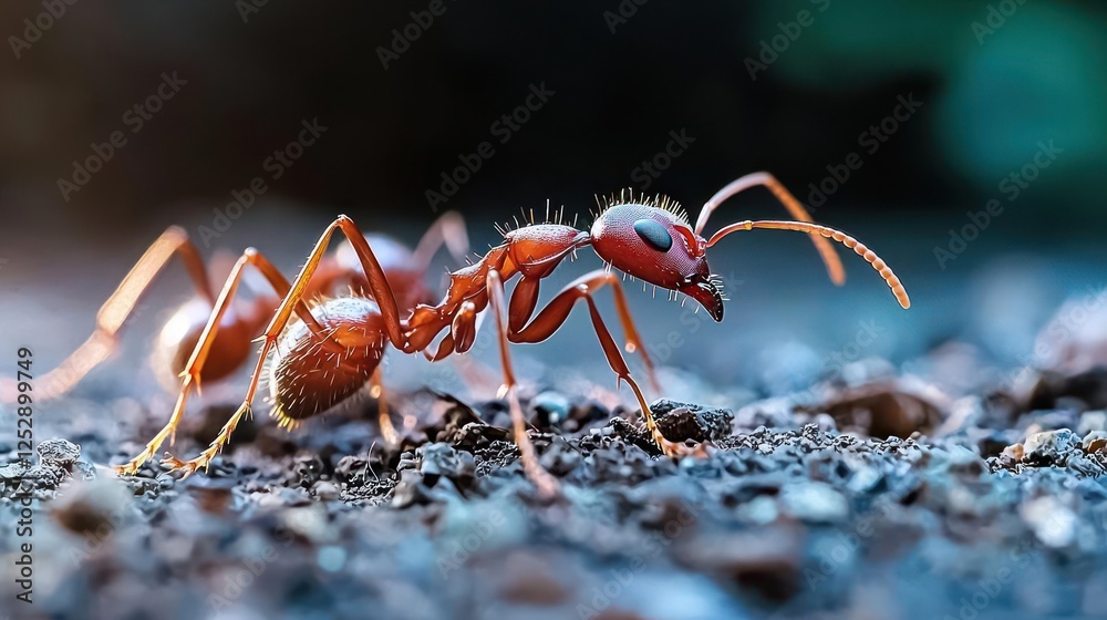Red Ant Closeup on Dark Soil Red Ant Closeup on Dark Soil