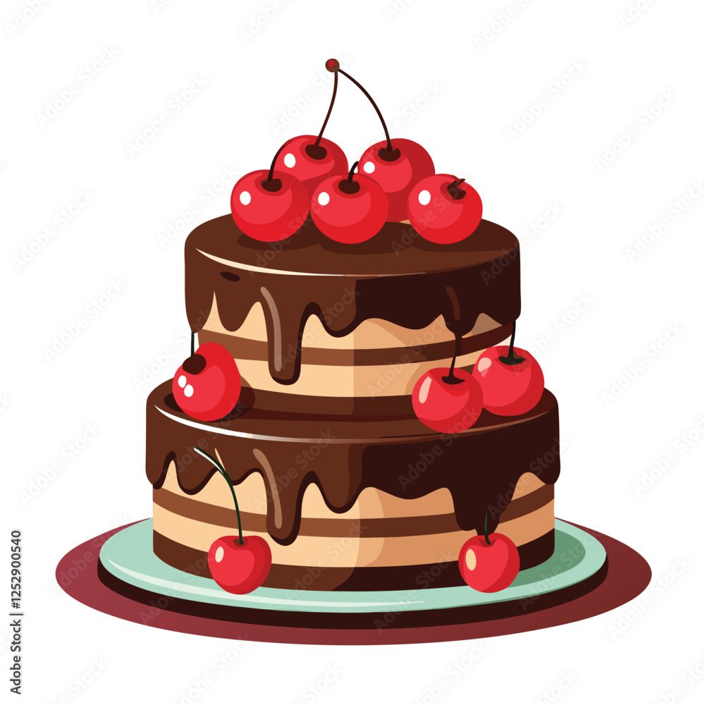 chocolate cake with cherry Chocolate cream cake decorated with cherries. Illustration on a white background chocolate cake with cherry Chocolate cream cake decorated with cherries. Illustration on a white background
