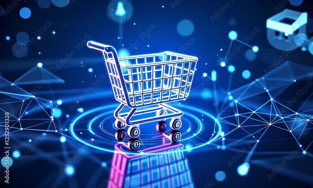 Online Shopping Cart, Digital Network, E-commerce, Global Sales, Future Tech