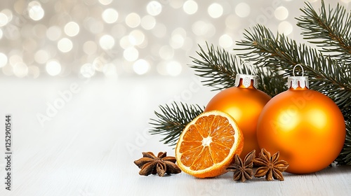 Golden Christmas Ornaments With Orange Slices And Star Anise
