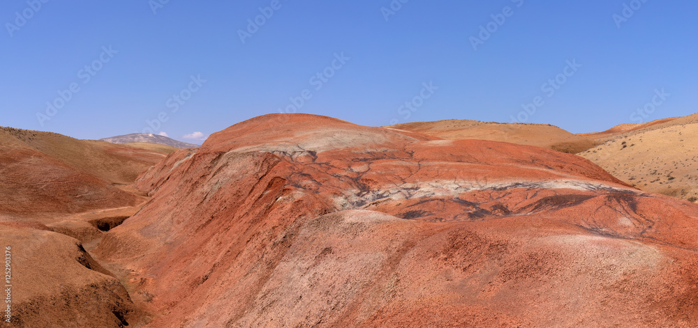 Fototapeta premium Beautiful red mountains in the Khizy region.