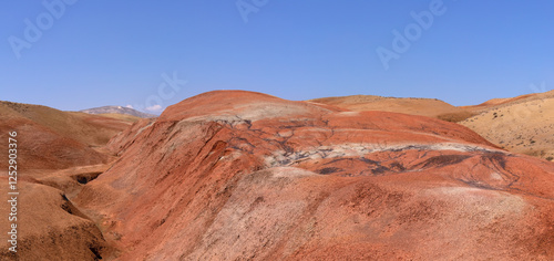 Beautiful red mountains in the Khizy region. photo