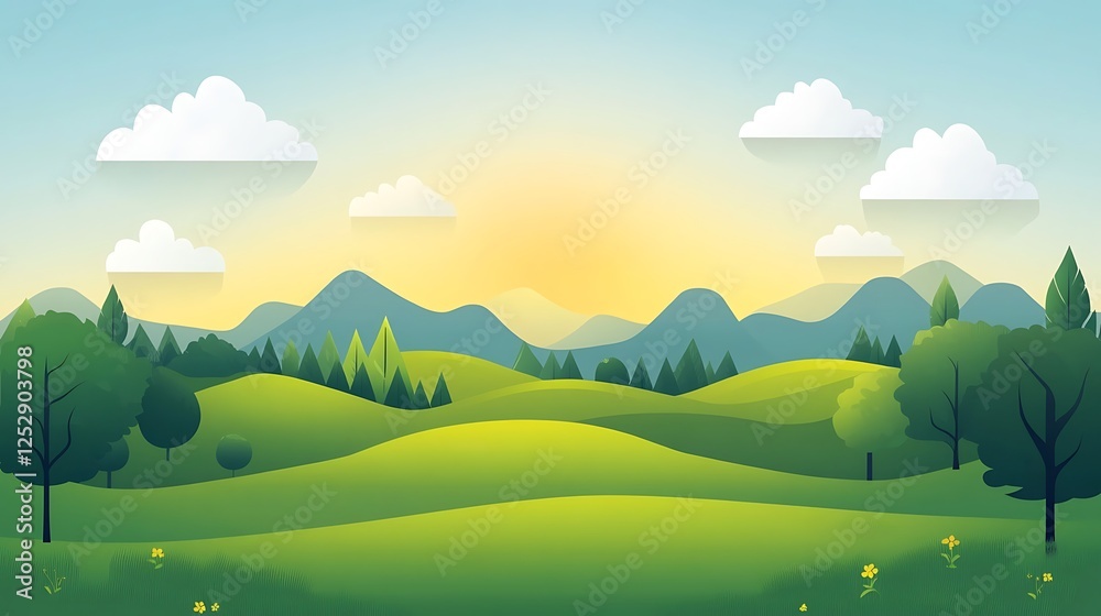 Fototapeta premium Serene Rolling Hills Landscape Under a Sunny Sky