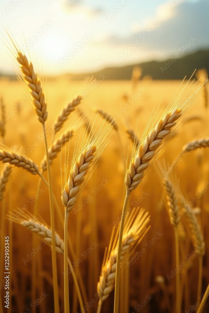 Wheat field with warm light and gentle shadows, fields, countryside Wheat field with warm light and gentle shadows, fields, countryside