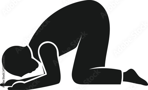 Simple black silhouette of a person in a kneeling, prostrate position, commonly associated with prayer.