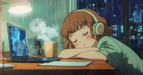 sleeping girl nostalgic lofi anime study scene