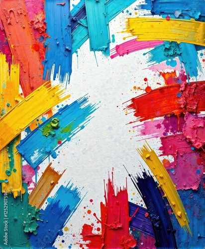 Vibrant abstract oil paint background with multicolored strokes on canvas , colorful, textured