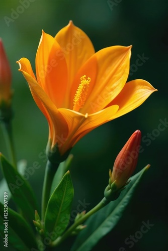 Unique shape of the Cascabela thevetia flower with prominent orange color, flowers, flower photo