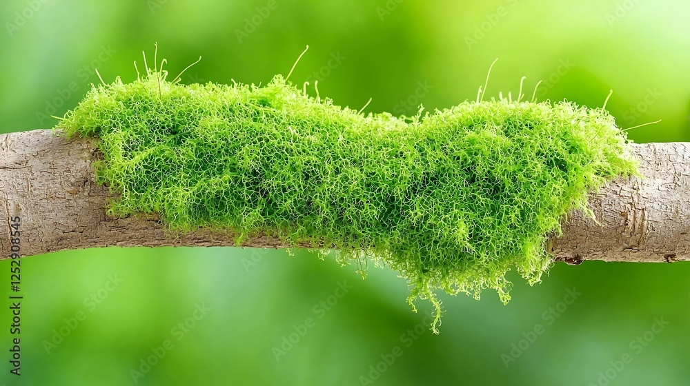 Fototapeta premium Green Moss On Light Brown Branch
