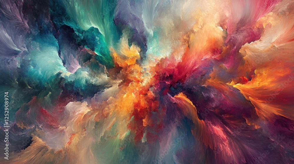 Naklejka premium A close-up of color pigments exploding into a dramatic, vibrant cloud