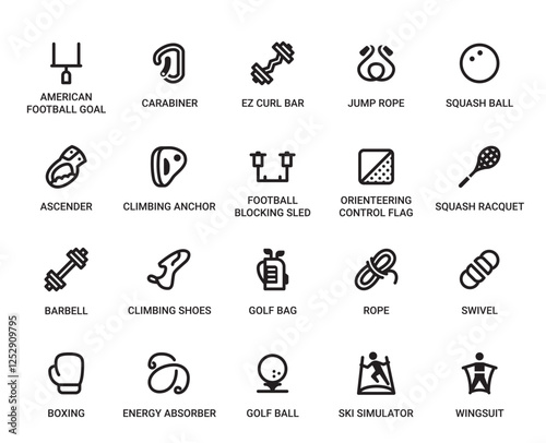 Sport Equipment Category Outline Pictogram Icons Set