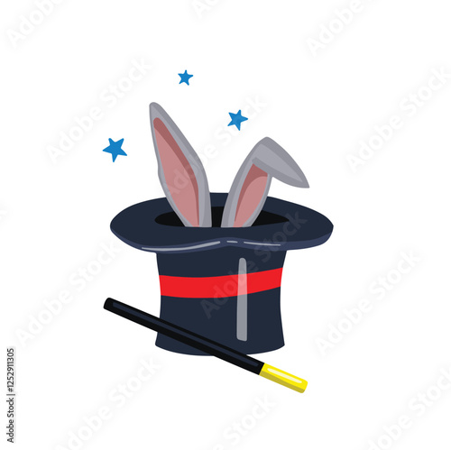 Magician hat, ears from hat, hand drawn vector illustration