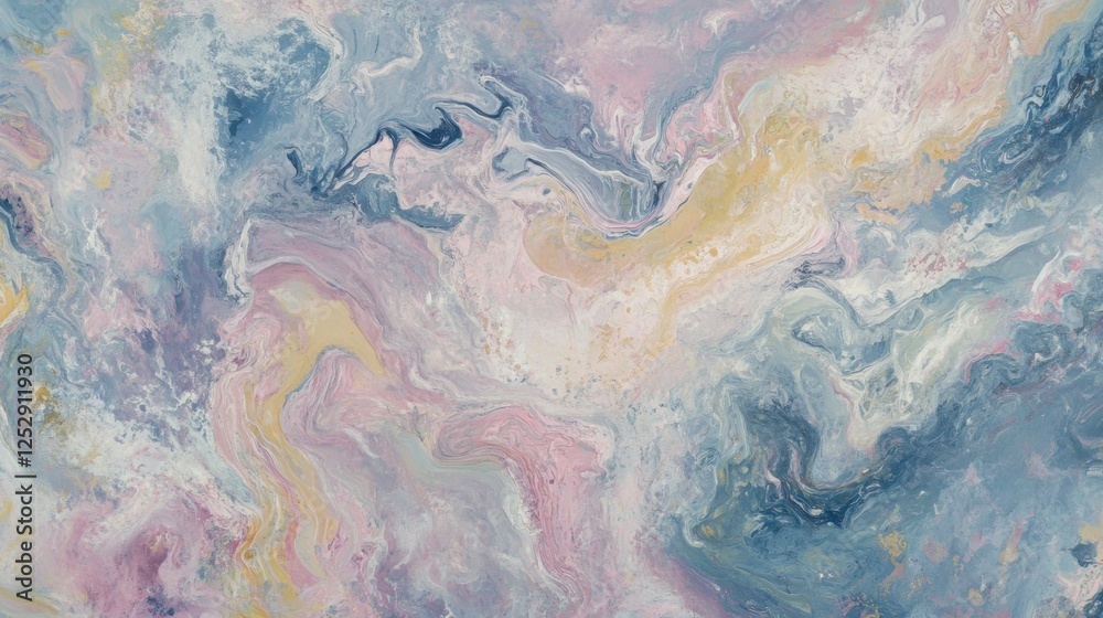 Fototapeta premium A fluid marble effect in pastel colors with gentle swirls of blue, pink, and yellow