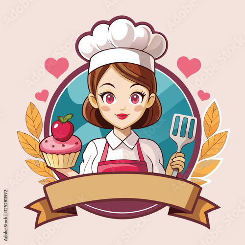 Illustration of cartoon character female baker