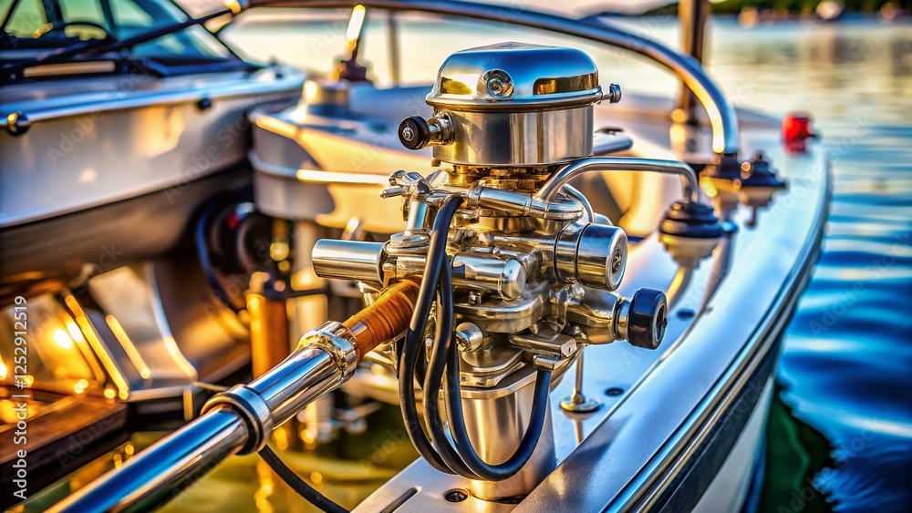 Close-up of Boat Outboard Motor Low-Pressure Fuel Pump System with High Depth of Field Close-up of Boat Outboard Motor Low-Pressure Fuel Pump System with High Depth of Field