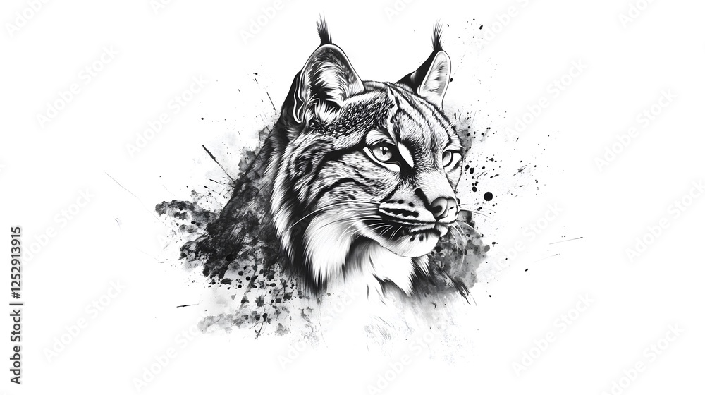 Obraz premium Black and white realistic lynx tattoo design 