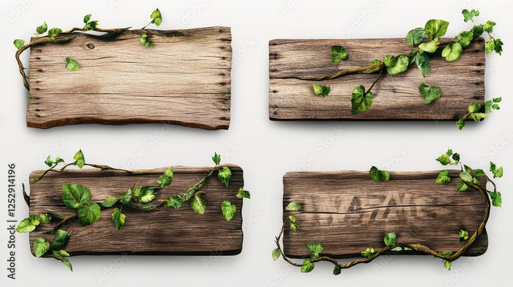 Rustic Wood Signs with Green Ivy Vines for Nature Inspired Design Rustic Wood Signs with Green Ivy Vines for Nature Inspired Design