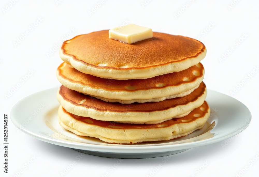 Golden Pancakes Delight: Fluffy Pancakes with Butter and Syrup. A stack of pancakes with butter on top. Golden Pancakes Delight: Fluffy Pancakes with Butter and Syrup. A stack of pancakes with butter on top.